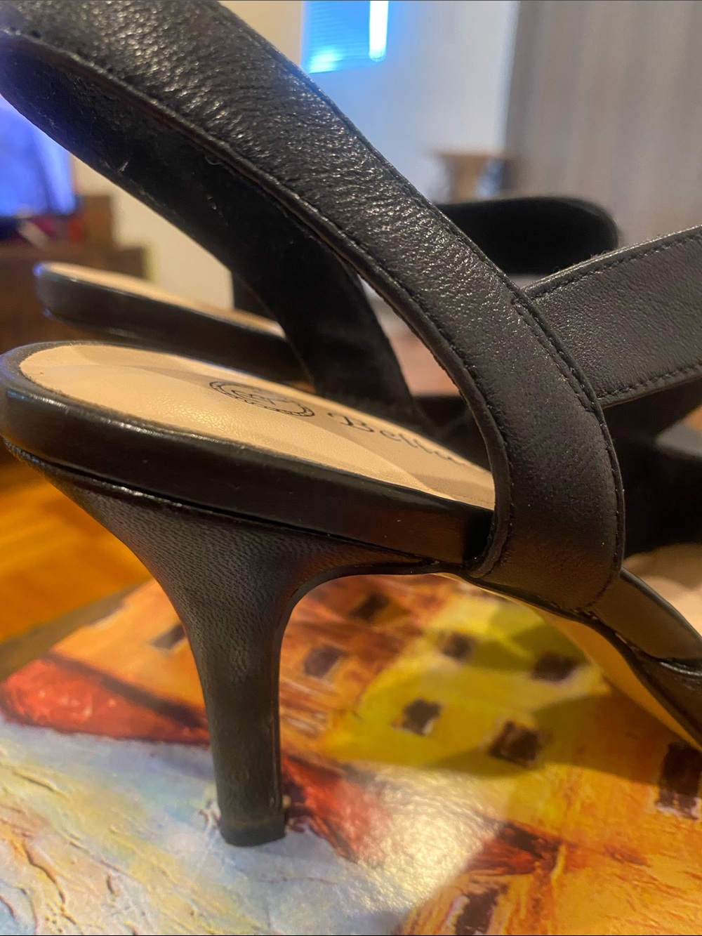 Bella Vita Black Pointed Slingback Pumps with Single Strap - Picture 2 of 9